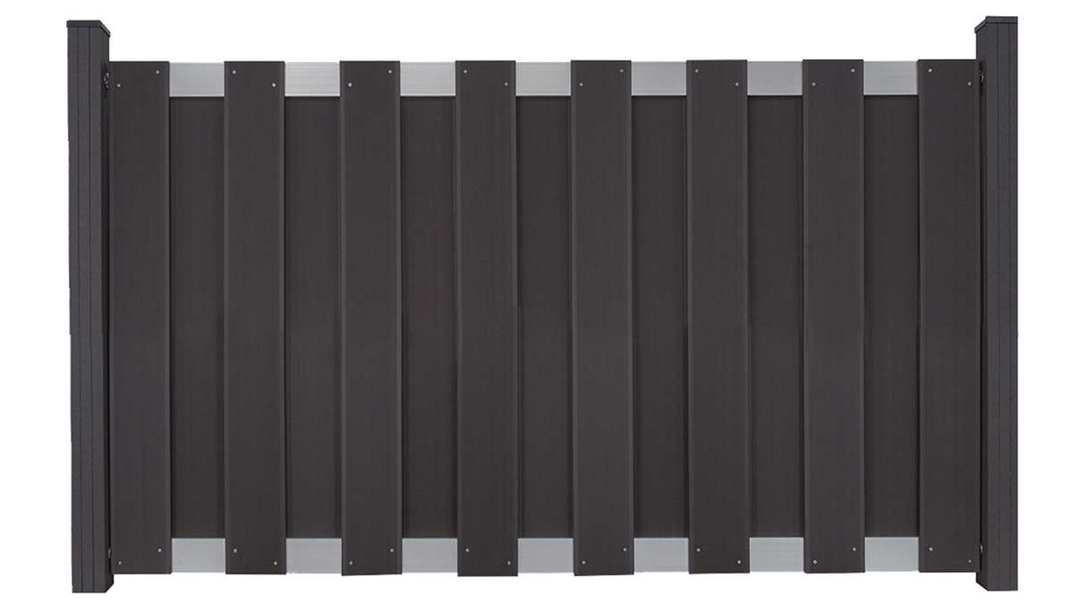 planeo Gardence Premade - BPC recinzione da giardino anteriore antracite con traversa EV1 argento 180 x 90 cm