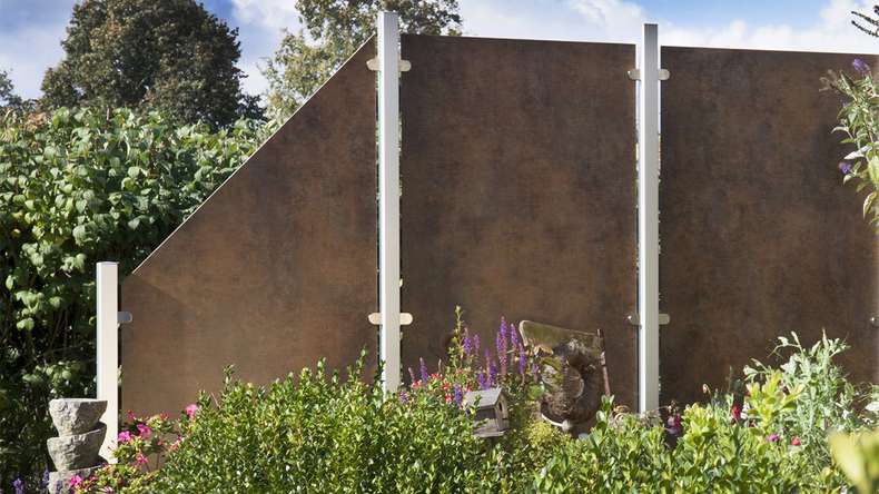 planeo Gardence Resistant - Recinzione privacy in HPL con bordo effetto ruggine 90 x 180cm