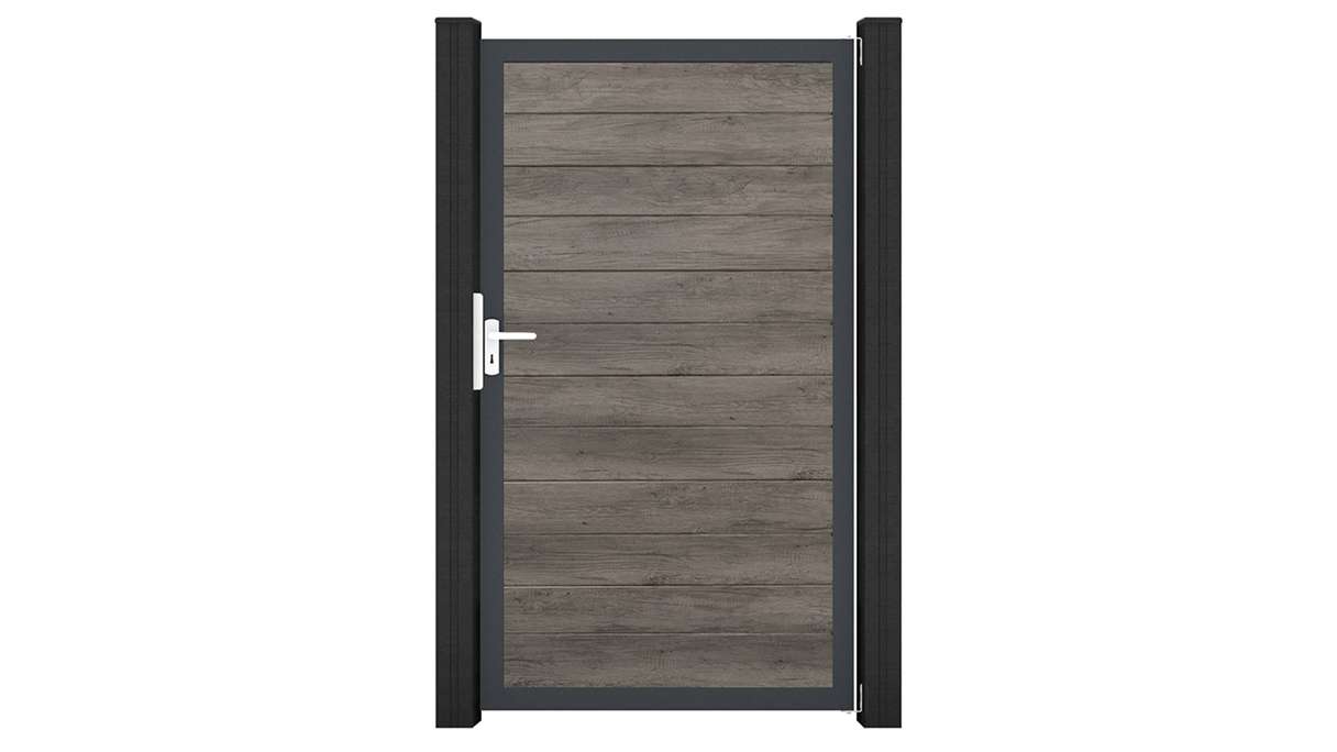 planeo Gardence Simply Small - Cancello universale in PVC Monument Oak con telaio in alluminio 100 x 180 cm