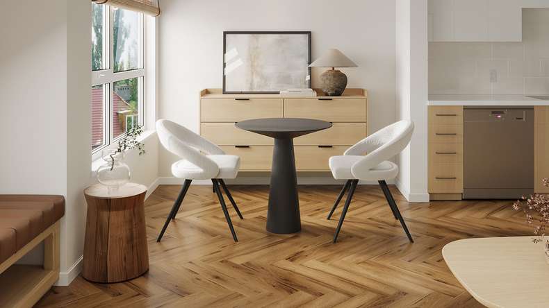 planeo Vinile rigido a incastro - Rovere marrone a spina di pesce | isolamento acustico integrato (DF-KH-351-055)