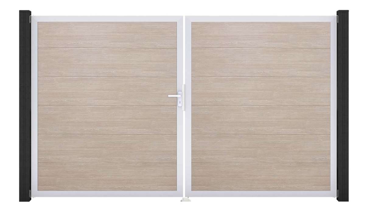 planeo Gardence Simply - Cancello in PVC a 2 ante Sheffield Oak con telaio in alluminio 