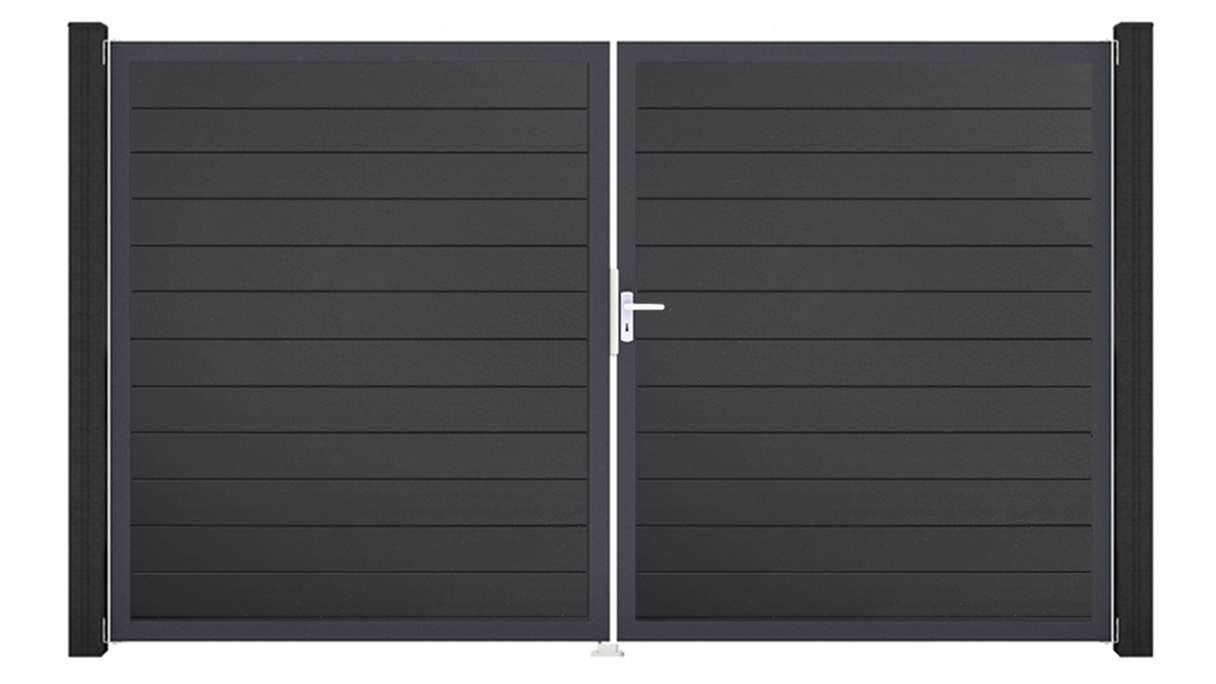 planeo Gardence Simply Small - Cancello in PVC a 2 ante, grigio antracite con telaio in alluminio, 300 x 180 cm