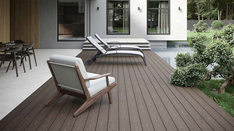 planeo CoEXWood WPC tavola con rivestimento solido - Grigio antracite/Grigio-marrone 3m strutturato