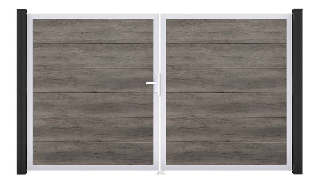 planeo Gardence Simply - Cancello in PVC a due ante, modello Monument Oak con telaio in alluminio