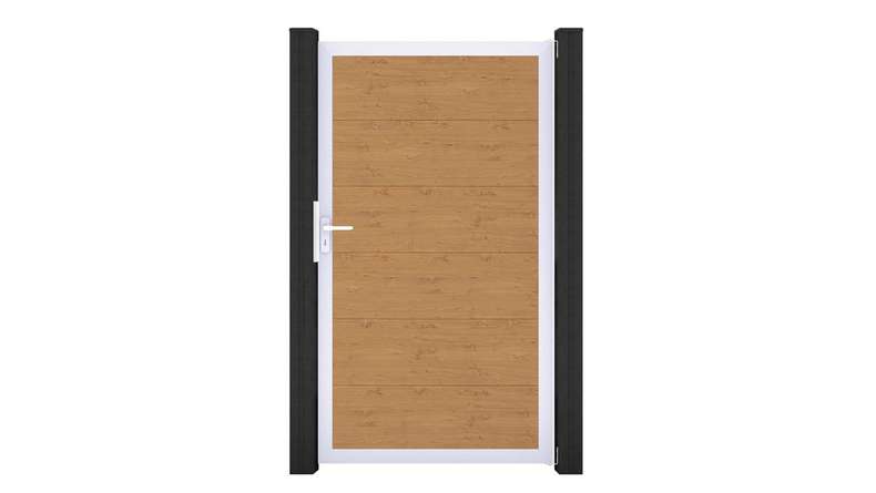 planeo Gardence Simply - Cancello universale in PVC, finitura rovere naturale con telaio in alluminio, 100 x 180 cm
