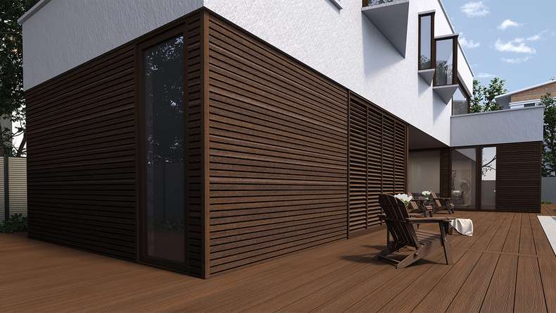 planeo LINEA Slim - Rivestimento per facciate in WPC CoEx, colore Ipe marrone, 2900 x 215 mm