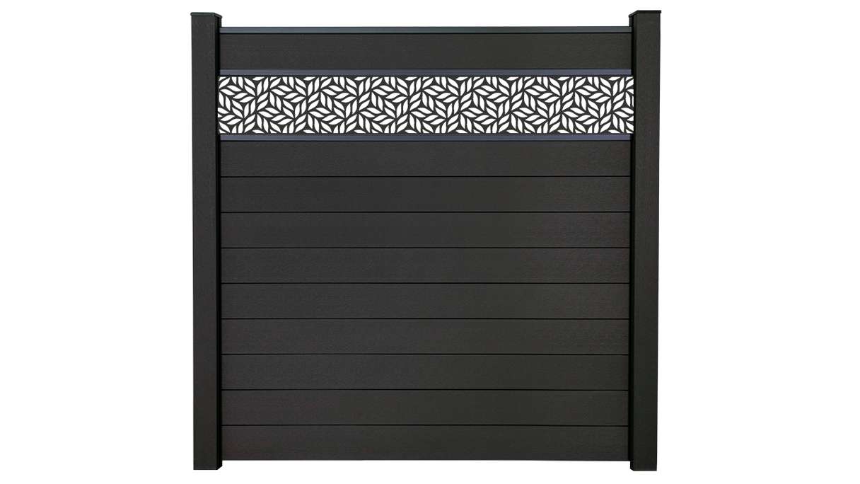 planeo Gardence Strong - recinzione a innesto BPC Leafs grigio antracite 180 x 180 cm