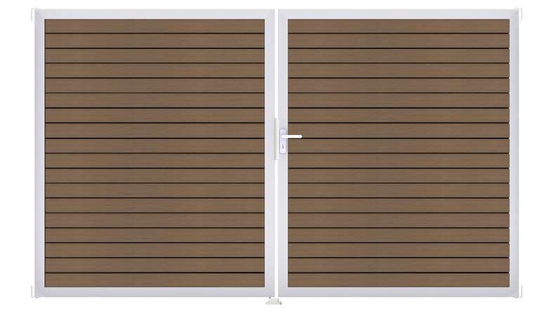 planeo Gardence Trendy - Porta a rombo BPC - DIN destra 2 ante in teak co-ex con telaio in alluminio argento | EV1