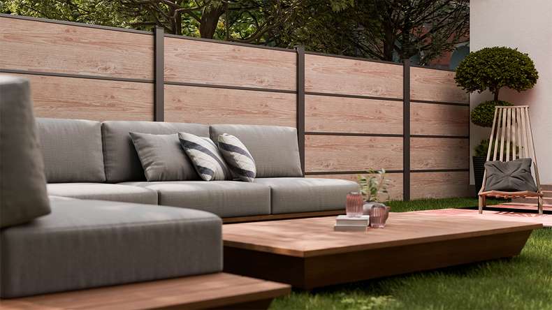 planeo Gardence Resistant - recinzione a innesto HPL effetto legno 180 x 183 cm
