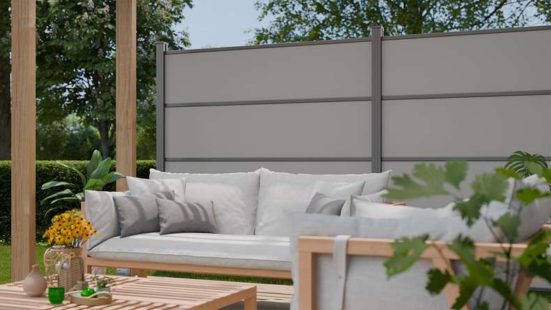 planeo Gardence Resistant - recinzione a innesto HPL uni grey 180 x 183 cm