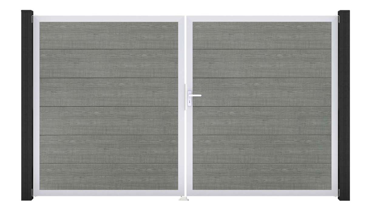 planeo Gardence Simply - Cancello in PVC a 2 ante Grey Ash Cut con telaio in alluminio