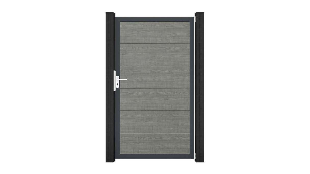 planeo Gardence Simply - Cancello universale in PVC Grey Ash Cut con telaio in alluminio 100 x 180 cm