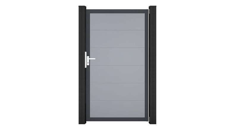 planeo Gardence Simply - Cancello universale in PVC grigio argento con telaio in alluminio 100 x 180 cm