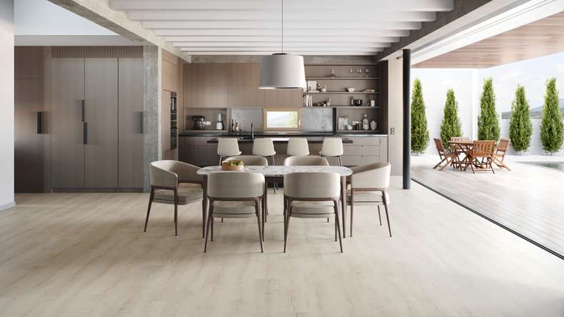 planeo Rigido Vinile ad incastro - SolutionX 2in1 Oak Cream White | Isolamento acustico integrato (ECF-0074)