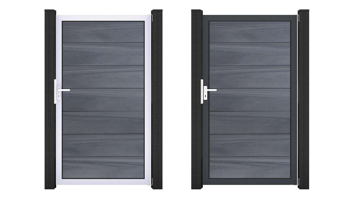 planeo Gardence Strong XL - Cancello universale BPC grigio pietra, co-ex con telaio in alluminio 100 x 180 x 4 cm
