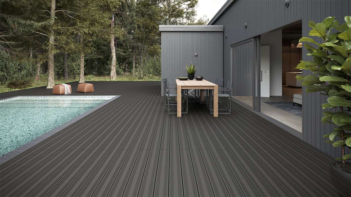 planeo SolidWood WPC tavola solido - Grigio scuro 4.8m francese/strutturato