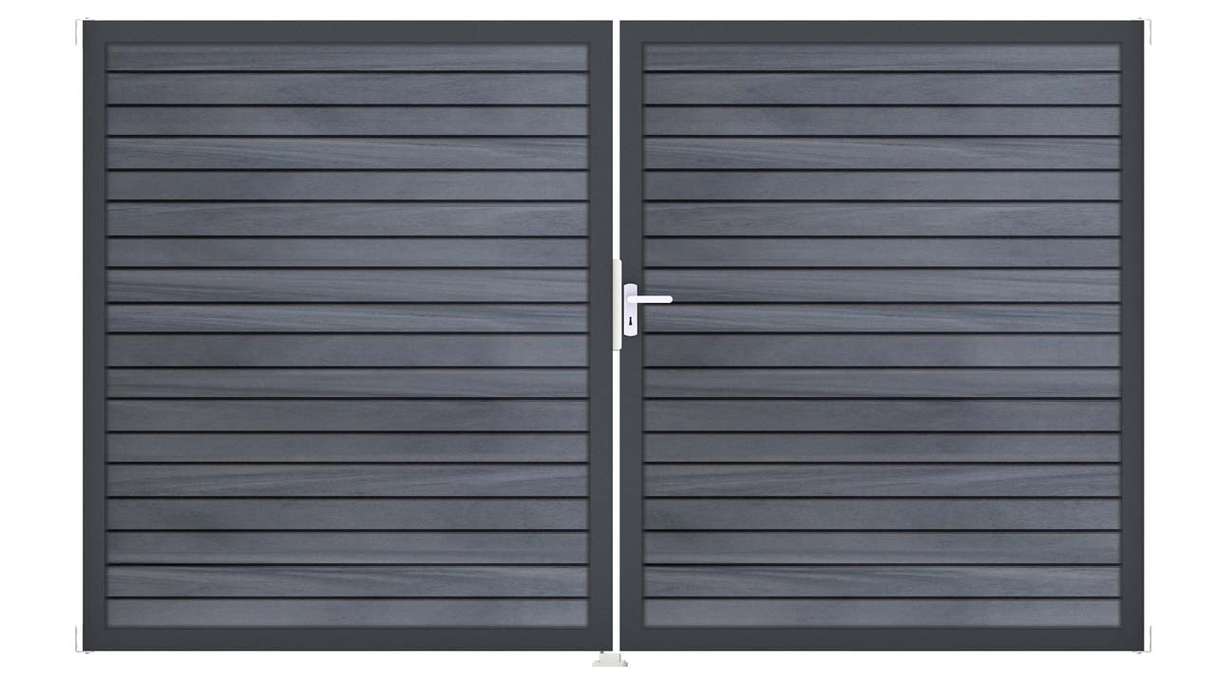 planeo Gardence Trendy - Cancello BPC a rombi - a 2 ante, grigio pietra, co-ex con telaio in alluminio