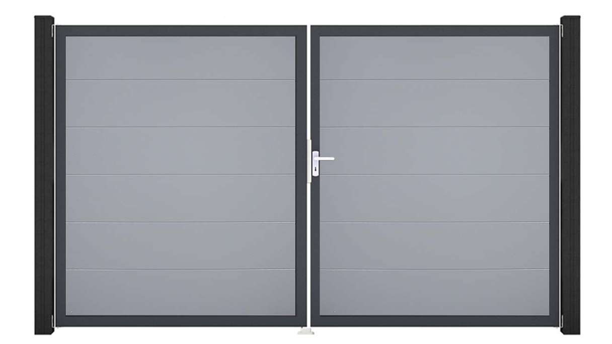 planeo Gardence Simply - Cancello in PVC a 2 ante, grigio argento con telaio in alluminio