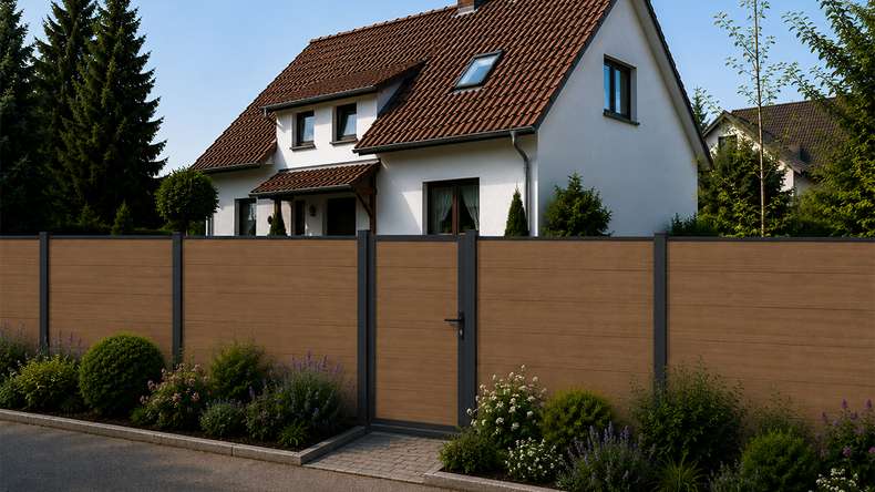 planeo INFINITY XL-Board - Recinzione a innesto WPC CoEx Burma Teak 176 x 183