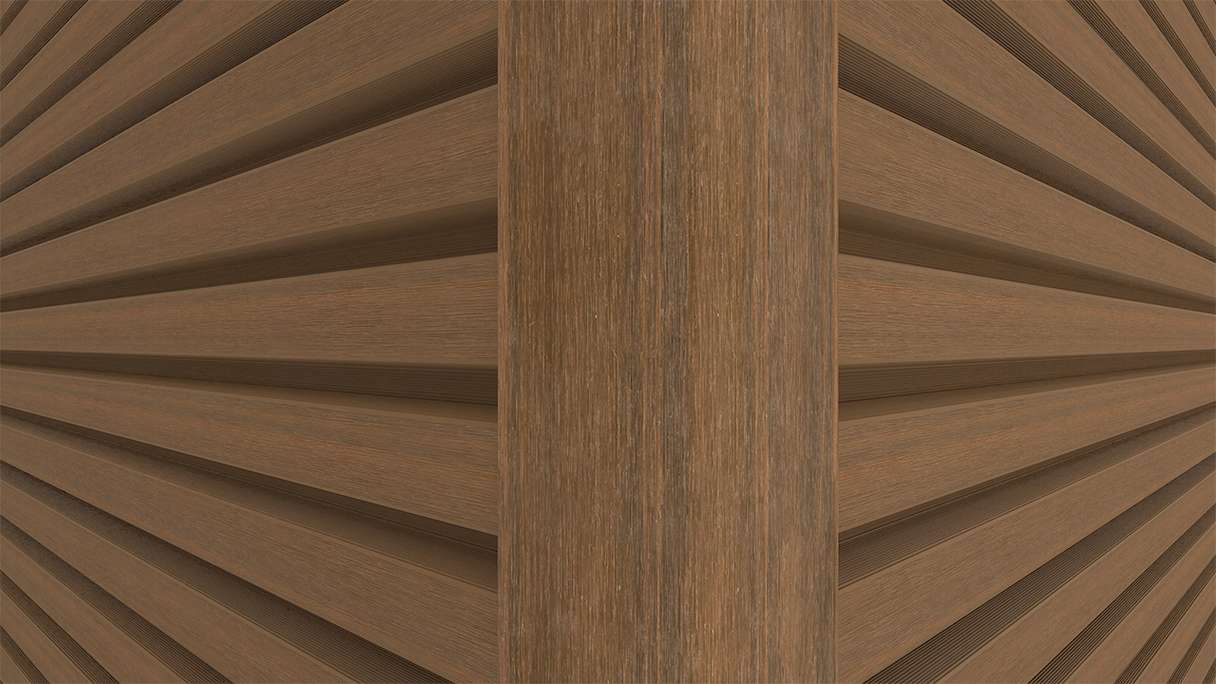 planeo LINEA - Profilo angolare esterno in alluminio CoEx, finitura teak birmano, 3000 x 66 x 66 mm
