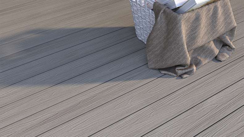 planeo WOODLine Nature - Pannello per decking rivestito in WPC CoEx a camera cava - grigio chiaro 3m strutturato/liscio spazzolato