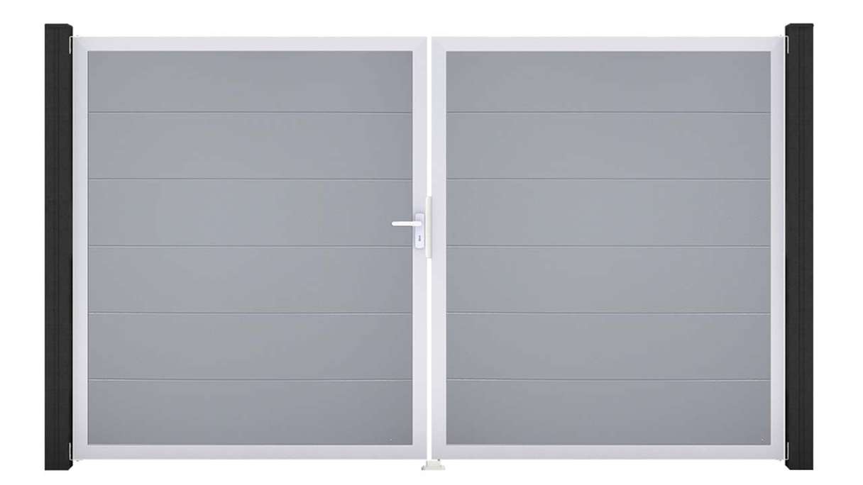 planeo Gardence Simply - Cancello in PVC a 2 ante, grigio argento con telaio in alluminio
