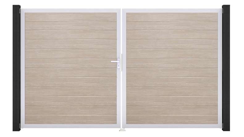 planeo Gardence Simply Small - Porta in PVC - DIN sinistra a 2 ante in Rovere Sheffield con telaio in alluminio argento | EV1 300 x 180 cm