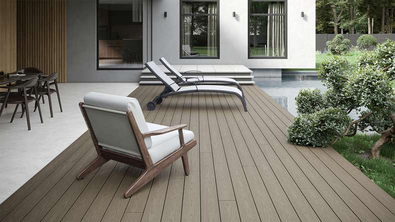 planeo CoEXWood WPC tavola con rivestimento solido - Grigio/Cemento 4.8m strutturato