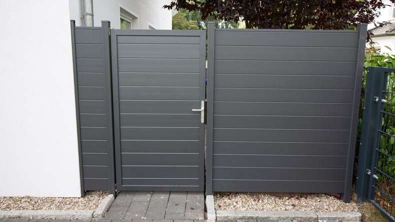 planeo Gardence Metallic - Recinzione in allumino quadrata Grigio antracite DB 703