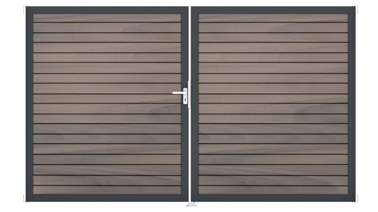 planeo Gardence Trendy - Cancello BPC a rombi - a 2 ante, bicolore co-ex con telaio in alluminio