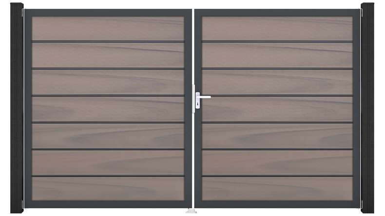 planeo Gardence Deluxe - Cancello BPC - a 2 ante, bicolore co-ex con telaio in alluminio