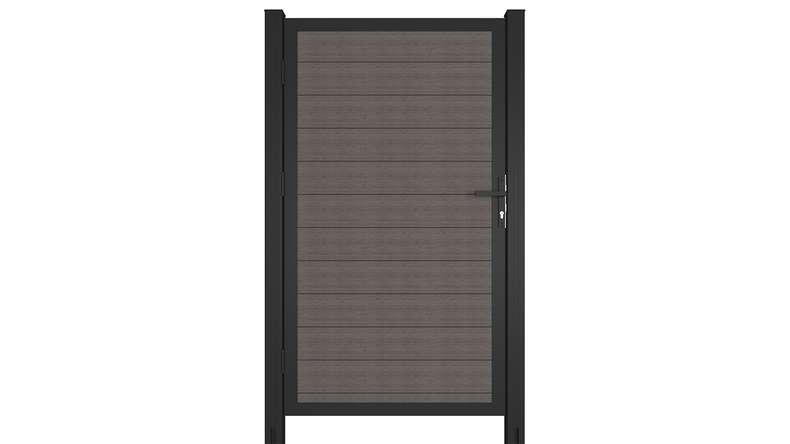 planeo INFINITY - Porta universale in WPC CoEx grigio scuro con telaio in alluminio antracite 100 x 180 cm