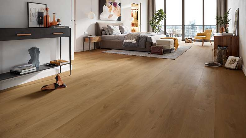 planeo Vinile rigido a incastro - HOMEtec Pro 50 IXPE Sunrise Mellow Oak | Isolamento acustico integrato (RP-E50-1)