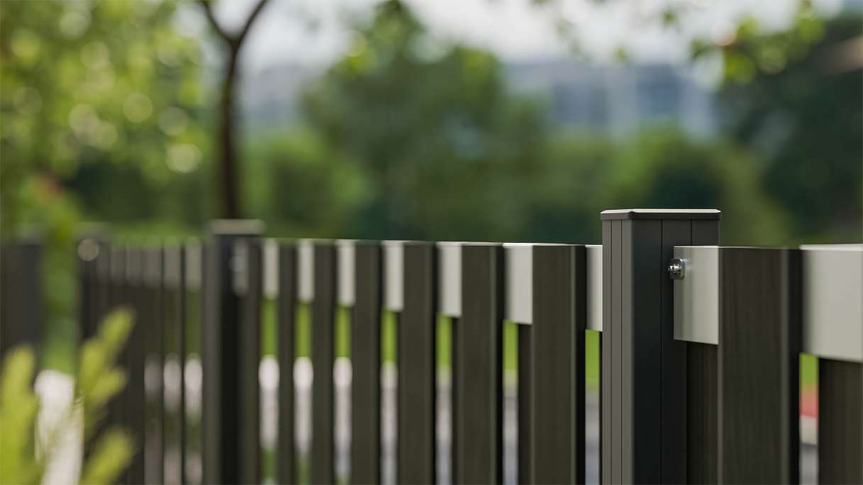 planeo Gardence Premade - BPC recinzione da giardino anteriore antracite con traversa EV1 argento 180 x 90 cm