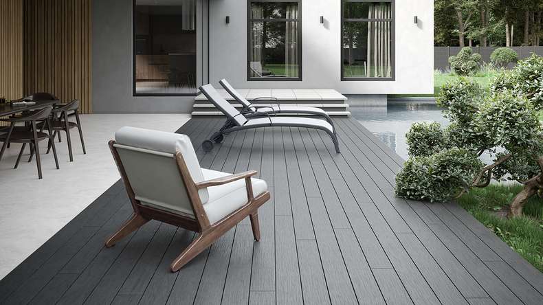 planeo TitanWood - Tavola massiccia 5m grigio scuro anticato invecchiato/spazzolato