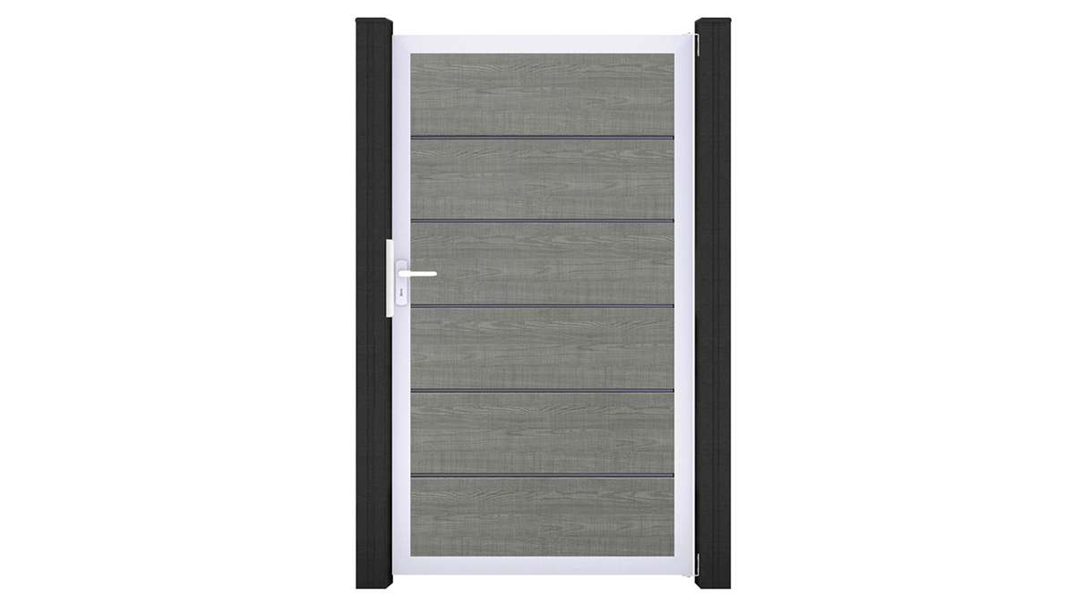 planeo Gardence Simply Premium - Cancello universale in PVC Grey Ash Cut con telaio in alluminio 100 x 180 cm