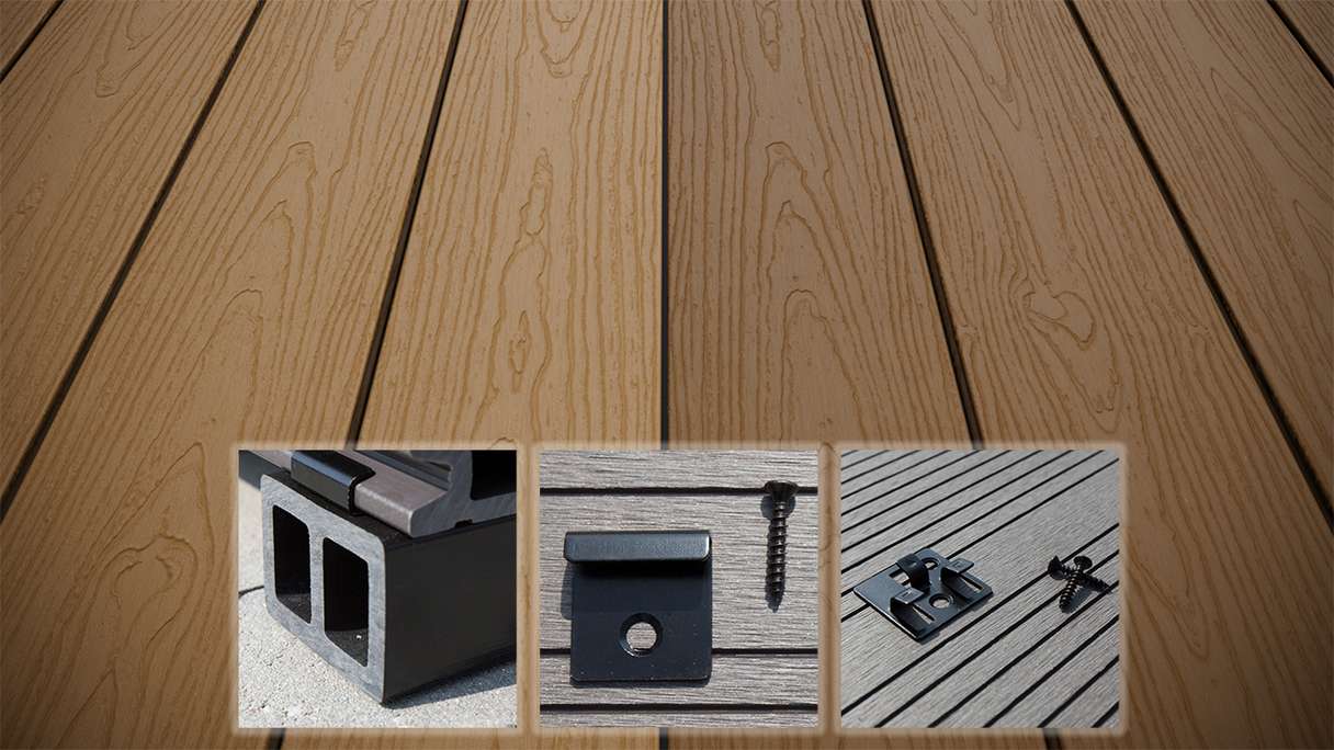 planeo CoEXWood WPC set completo di tavole massicce 4,8m (14,11m²) - finitura sabbia/caramello