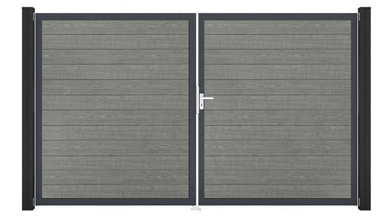 planeo Gardence Simply Small - Cancello in PVC a 2 ante Grey Ash Cut con telaio in alluminio 300 x 180 cm