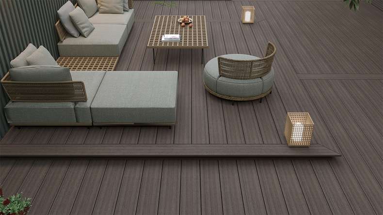 planeo MAXLine Antique - Decking XL rivestito in WPC CoEx massiccio - marrone scuro 3m rustico testurizzato/liscio spazzolato