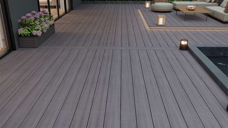 planeo MAXLine Antique - Decking XL rivestito in WPC CoEx massiccio - grigio 3m rustico strutturato/liscio spazzolato