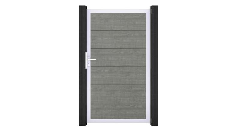planeo Gardence Simply - Cancello universale in PVC Grey Ash Cut con telaio in alluminio 100 x 180 cm