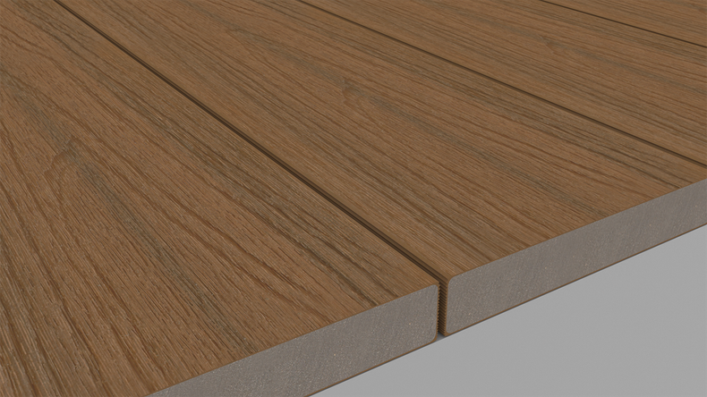 planeo UNIDeck - Doghe per terrazza rivestite in WPC CoEx, teak birmano, 3 m - strutturate/spazzolate lisce