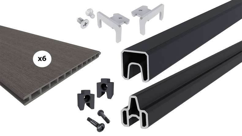 planeo INFINITY XL-Board - recinzione a innesto WPC CoEx grigio scuro 176 x 183