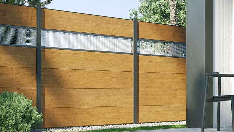 planeo Gardence Simply - Recinzione in PVC ad innesto Quadrata Quercia nodosa naturale