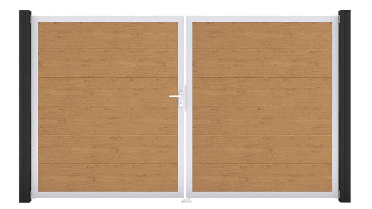 planeo Gardence Simply - Cancello in PVC a 2 ante, rovere naturale con telaio in alluminio