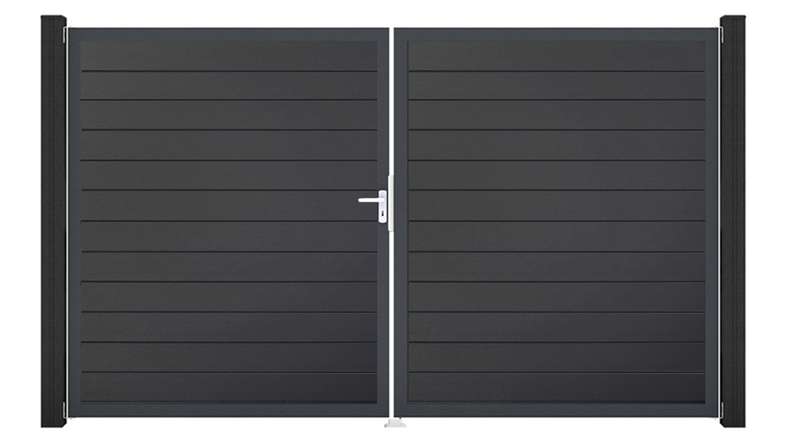 planeo Gardence Simply Small - Cancello in PVC a 2 ante, grigio antracite con telaio in alluminio, 300 x 180 cm