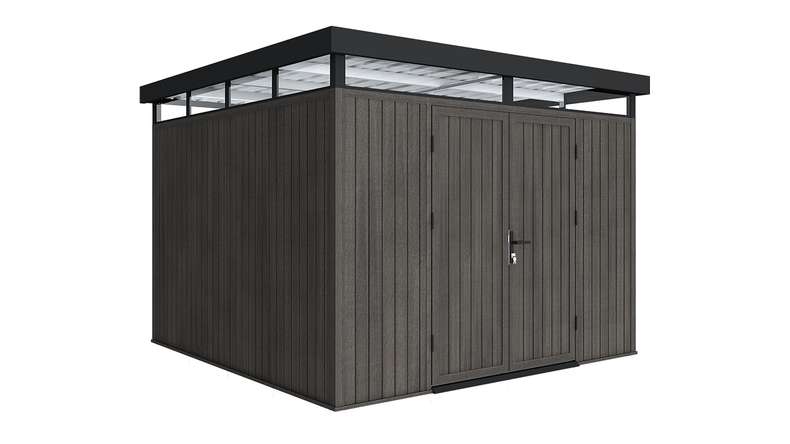 planeo WPC CoEx Casetta da giardino con tetto piano L - Grigio scuro 300 x 292 x 226,5 cm