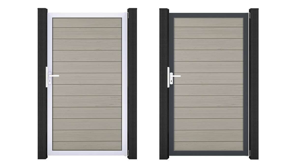 planeo Gardence Strong - Cancello universale BPC bicolore sabbia con telaio in alluminio 100 x 180 cm