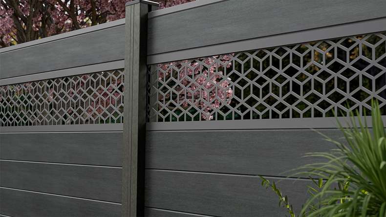 planeo Gardence Strong - recinzione a innesto BPC Cube stone grey co-ex 180 x 180 cm