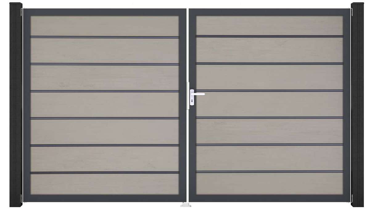 planeo Gardence Deluxe - Cancello BPC - a due ante, bicolore sabbia con telaio in alluminio 